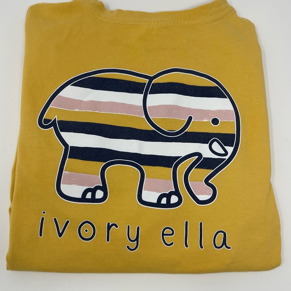 IVORY ELLA: Long Sleeve, Yellow T-shirt with Elephant Logo, Size XS